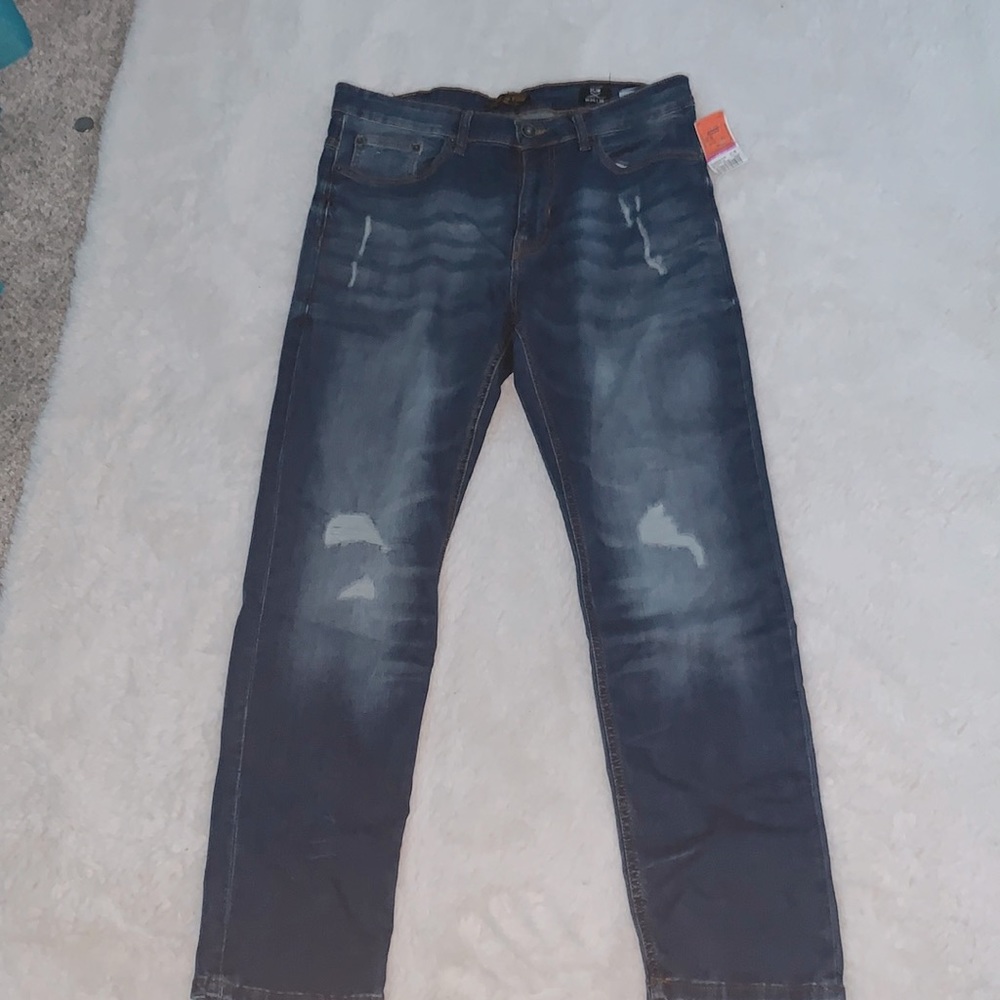 Denim Distressed Straight Leg Jeans